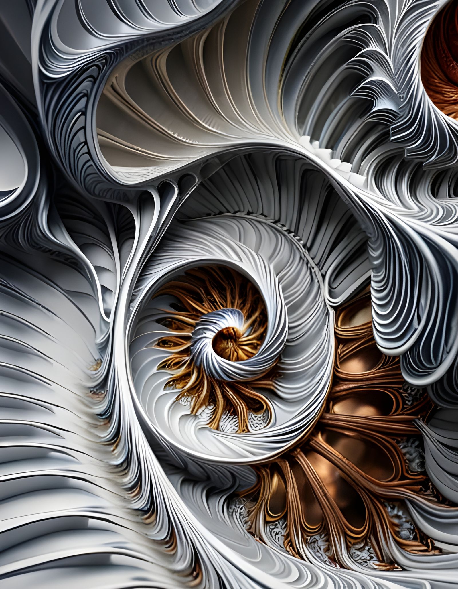 Iridescent 3D Fractal Sculptures in Liminal Space