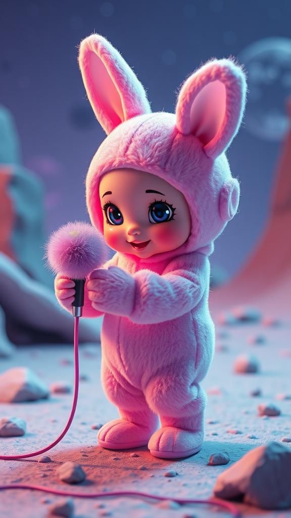 Pastel Tellytubby in Psychedelic Alien Anime Landscape