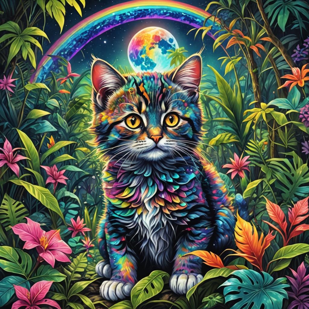 Rainbow Moon Kitten in Tropical Jungle