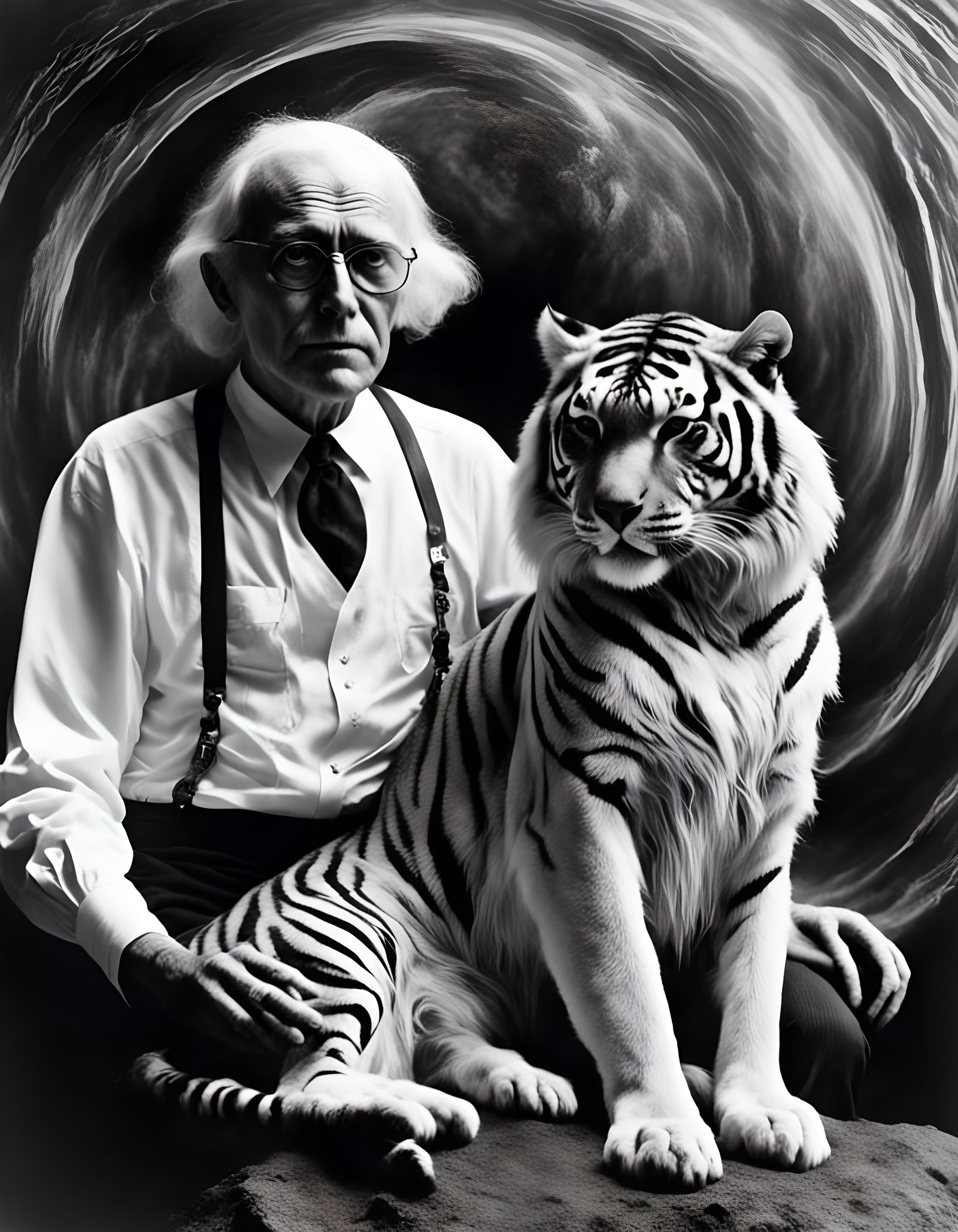 Grandfather and Tiger Cat: Photorealistic Portrait