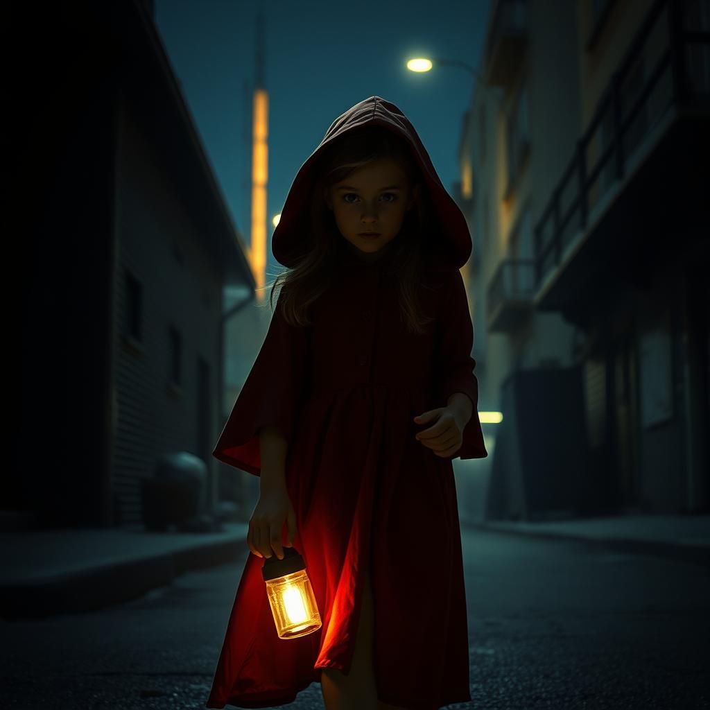 Little Red Riding Hood in Urban Setting: Photorealistic Art