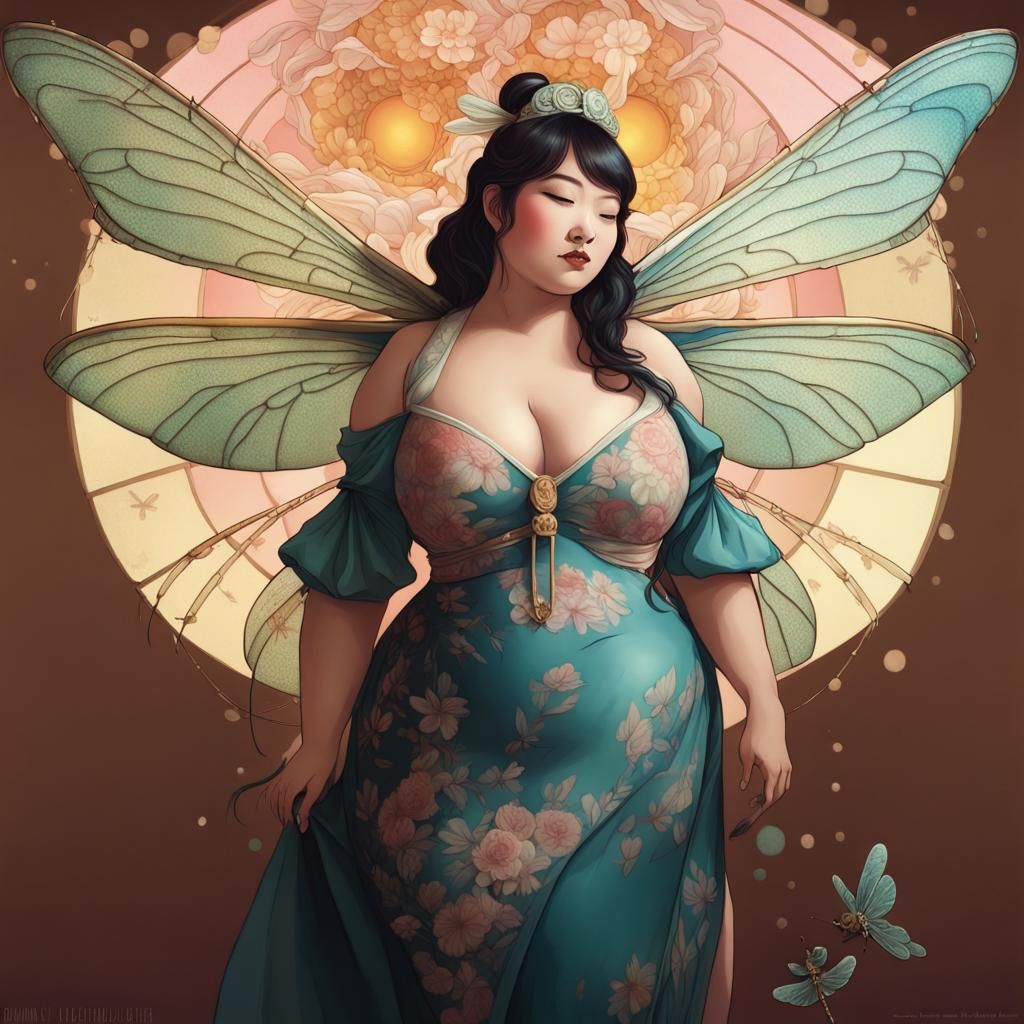 Majestic Woman with Dragonfly Wings in Candy Art Style