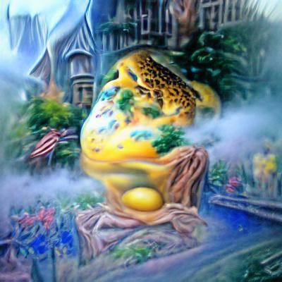Yellow Frog Gazing at a Giant Egg