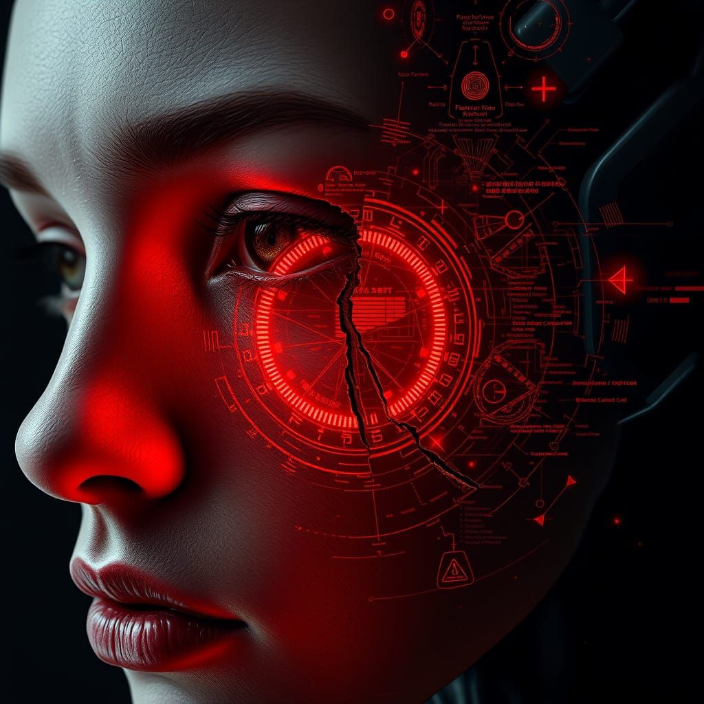 Cybernetic Entity Red Veil Revealed Through Glowing Crimson ...