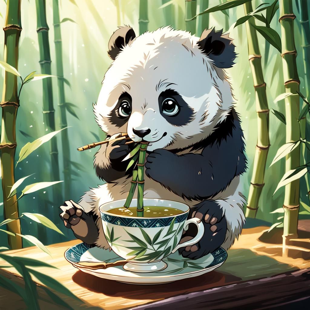Cute Panda in Teacup: Studio Ghibli Anime