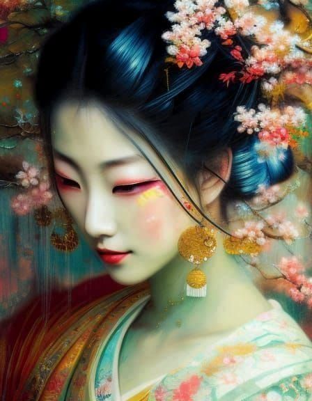 Geisha and cherry blossom
