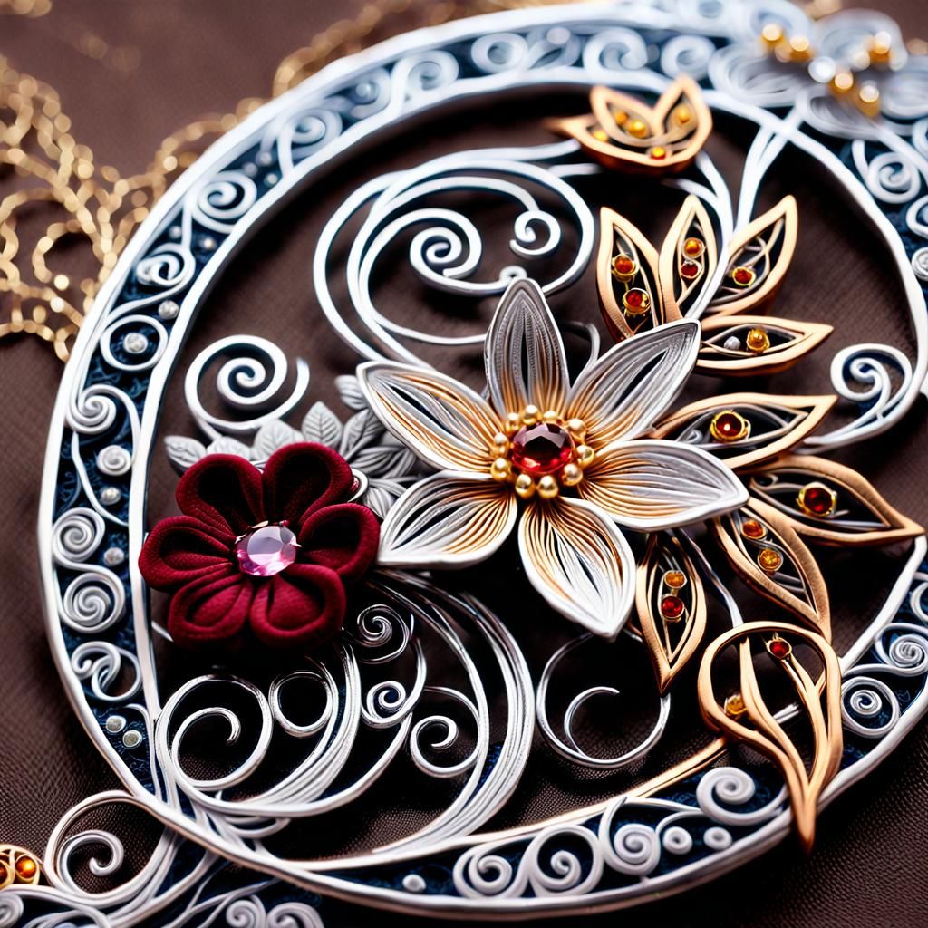 Celestial Velvet Fantasy Art with Quilled Floral Pin