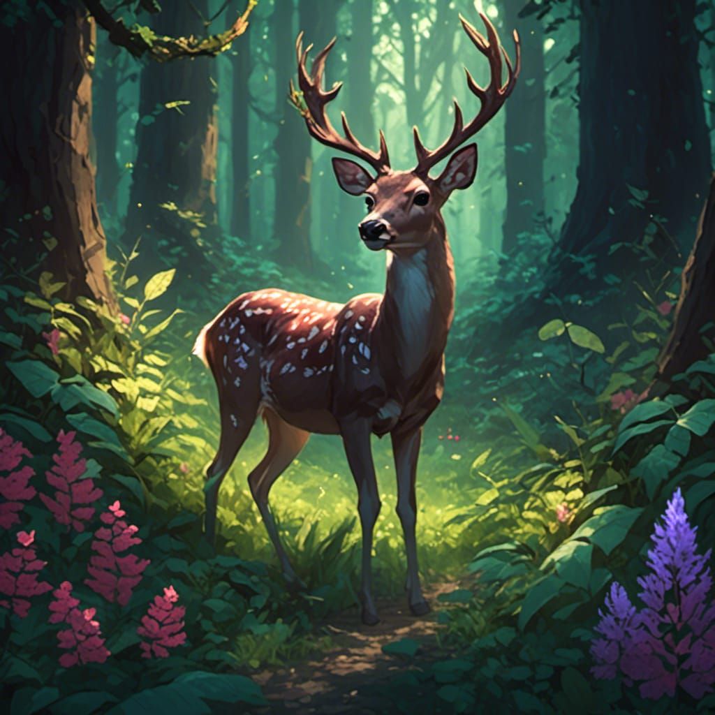 Deer in Forest Glade with Sunlight