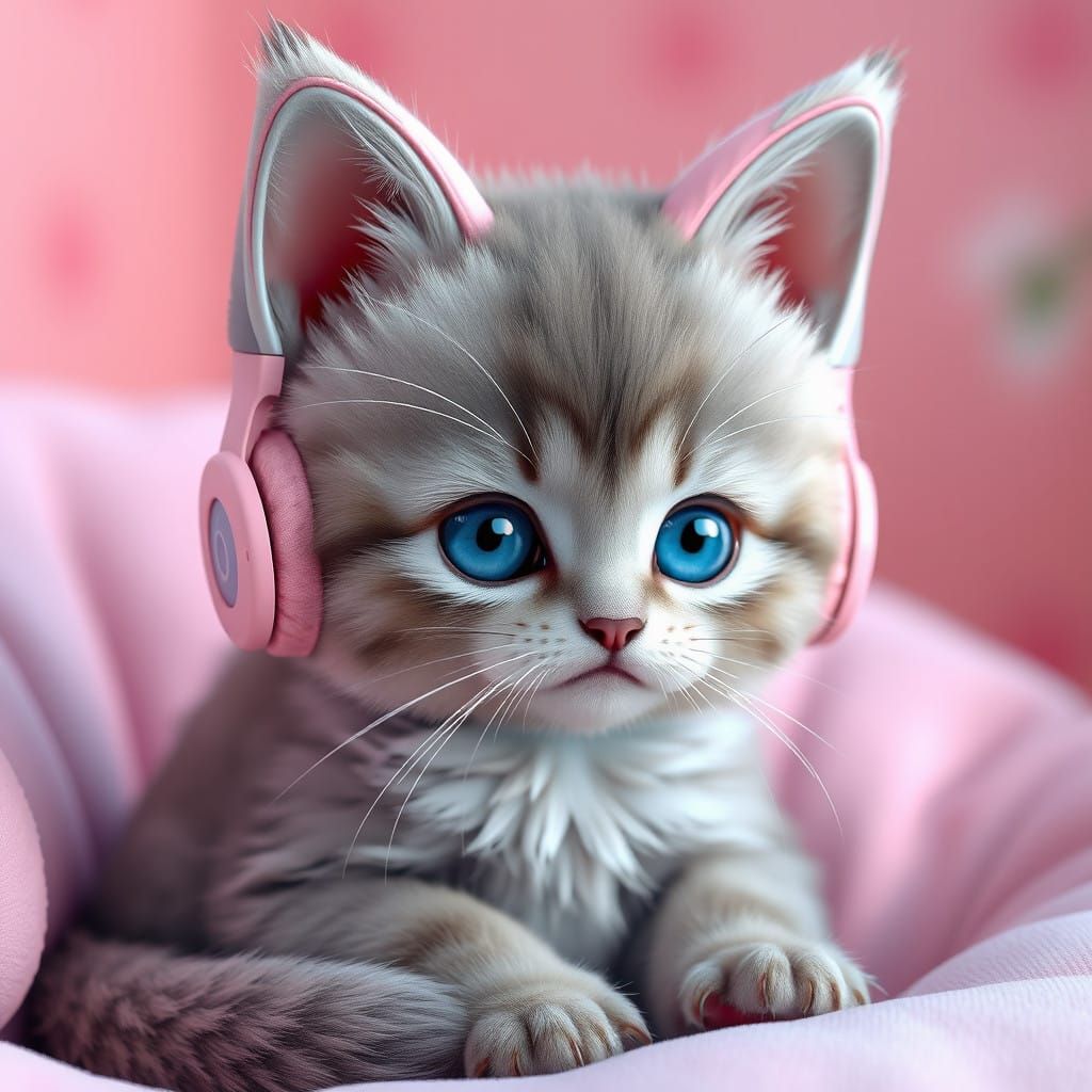 Kawaii Cyberpunk Kitten in Pastel Paradise