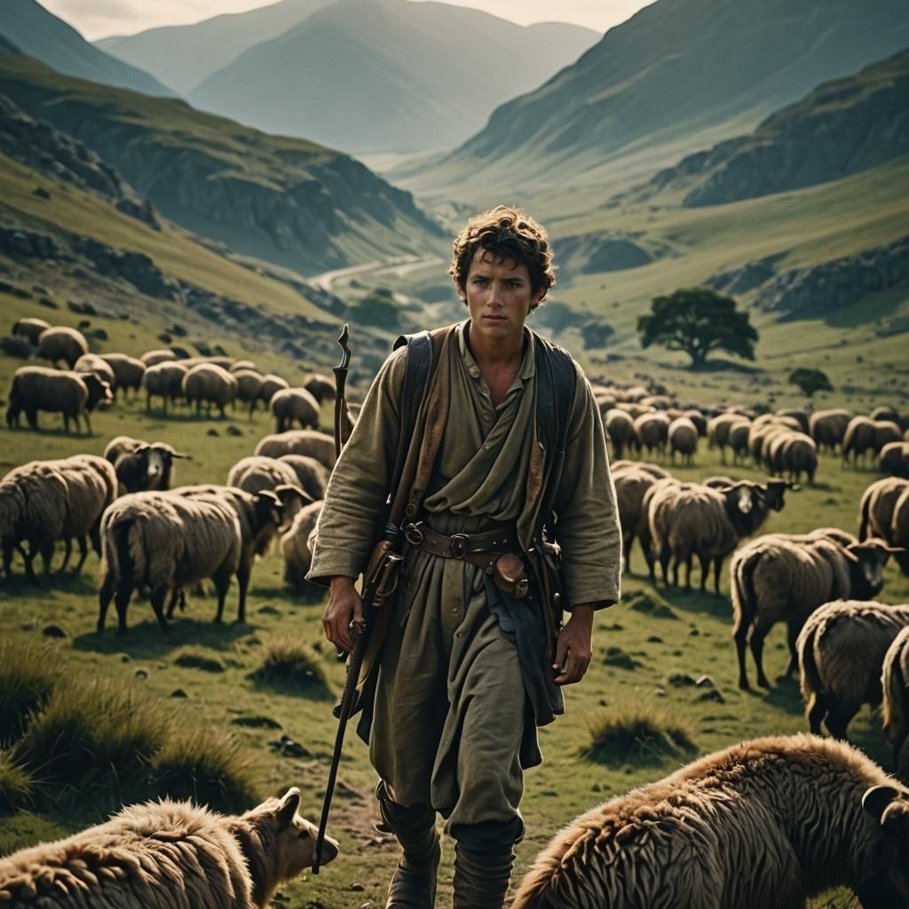 Cinematic Film Still: David the Shepherd Boy