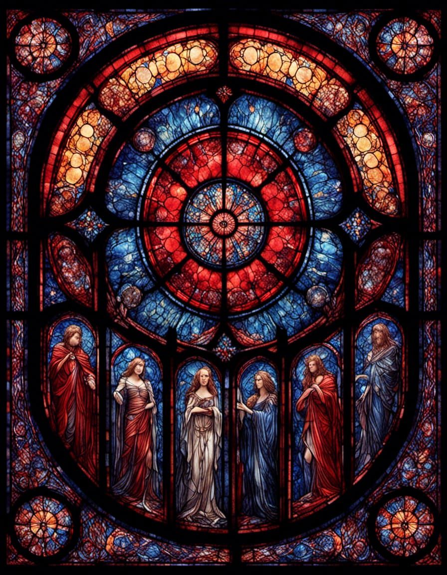 Stained Glass Royal Court: Fantasy Sci-Fi Fresco