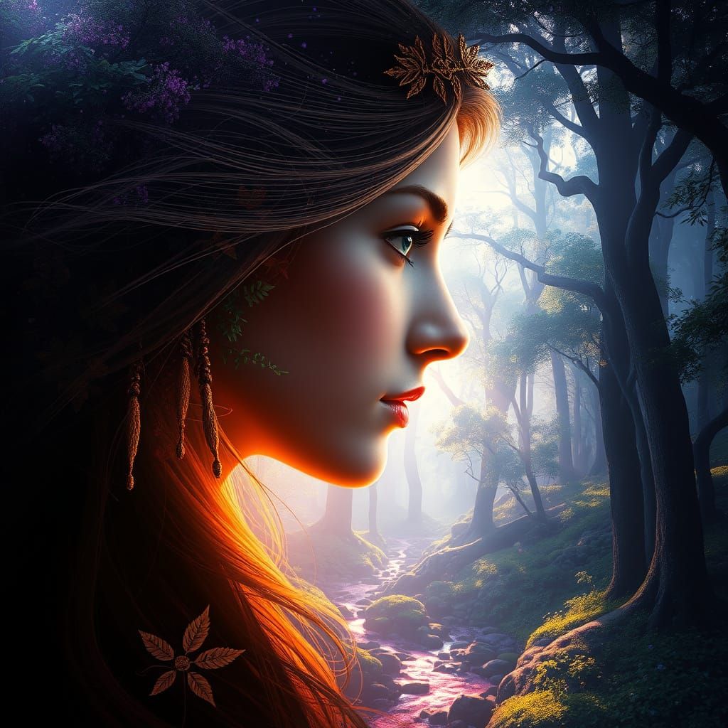 Goddess of the Forest in Vibrant Hyperrealism