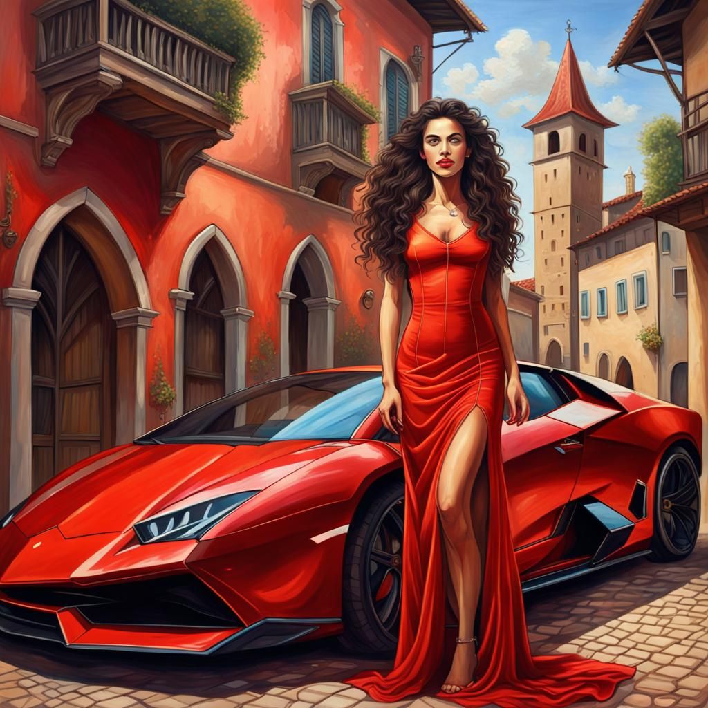 A young woman and her Lamborghini car