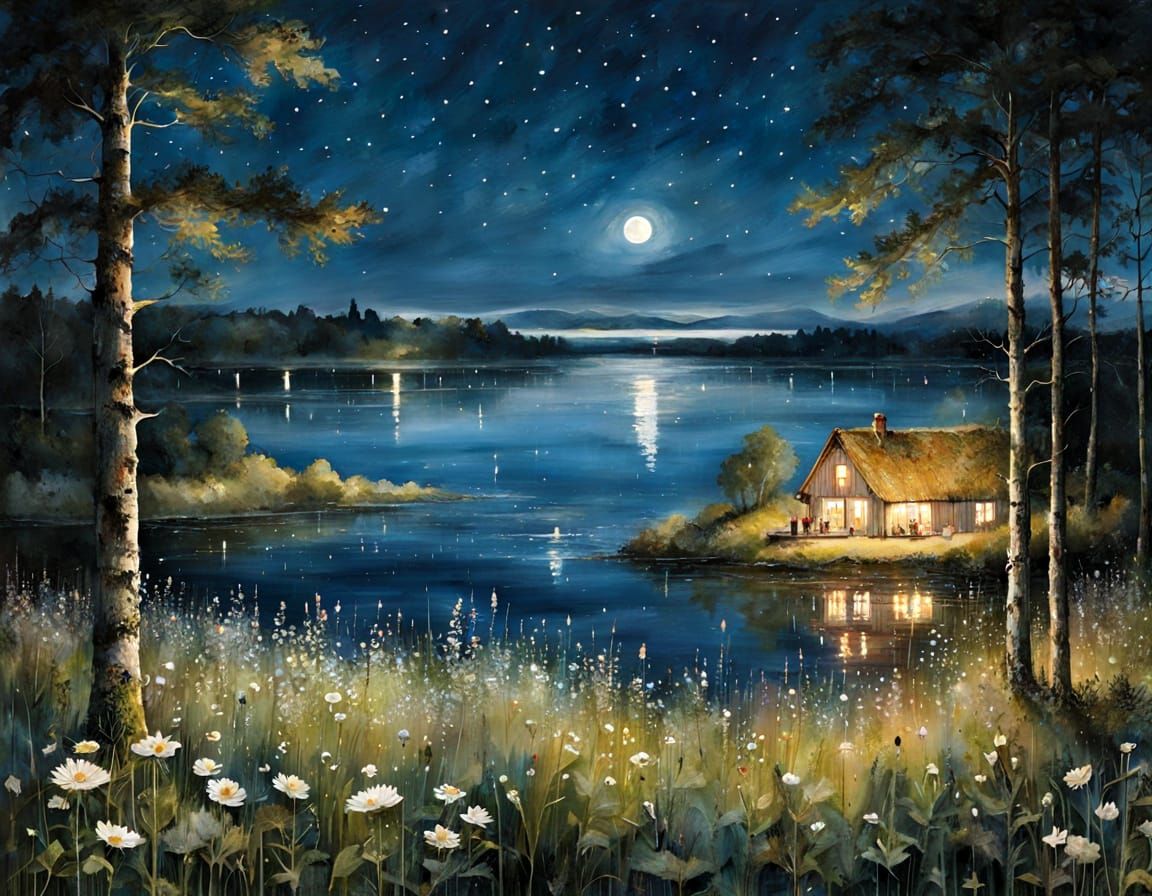 Midsummer Night on a Swedish Lake