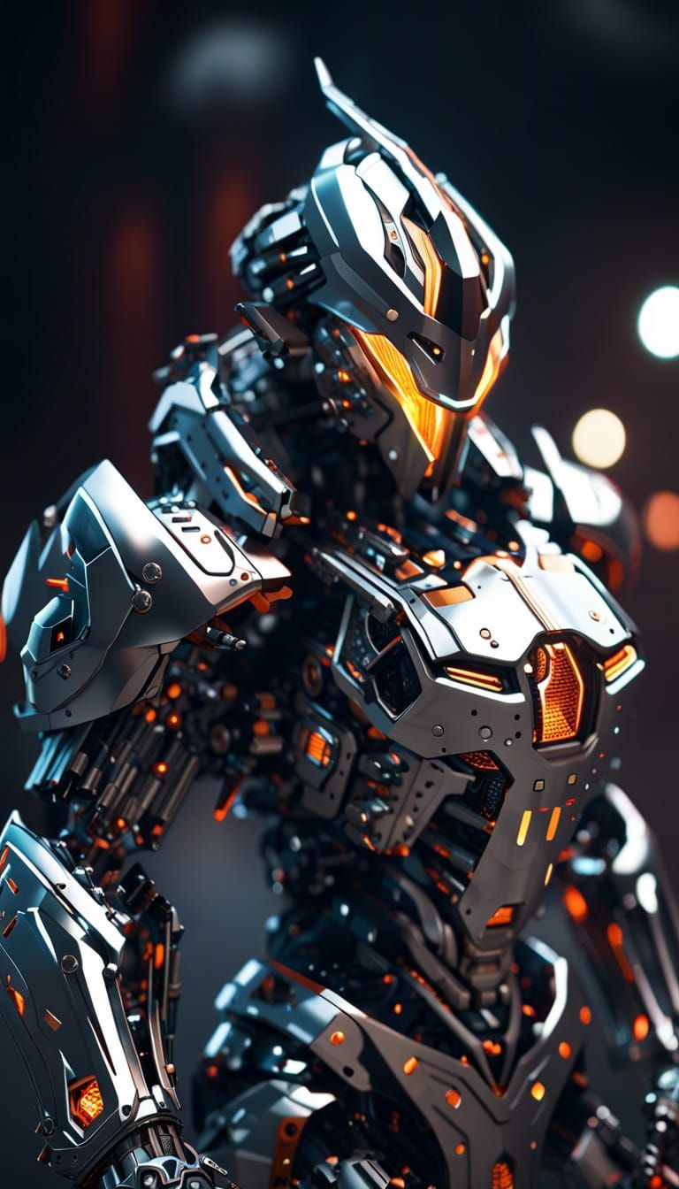 Futuristic Knight in Polished Metal Armor
