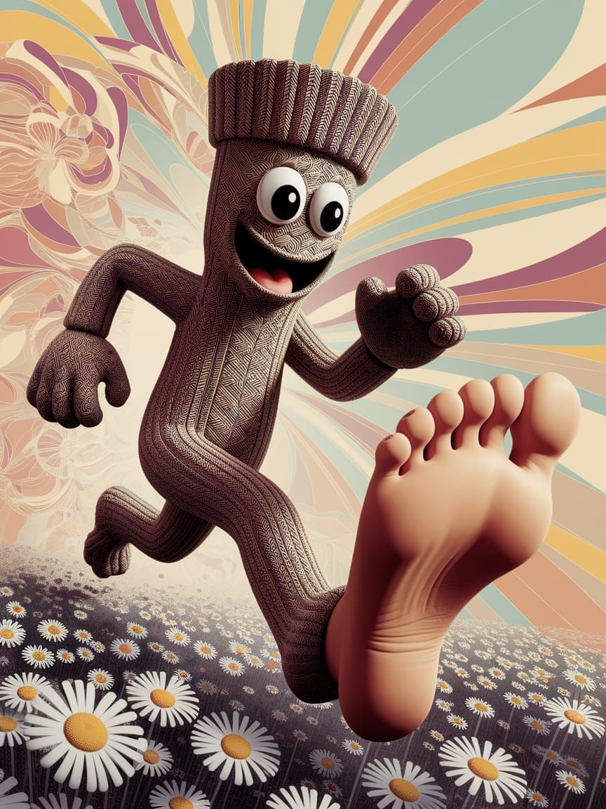 Whimsical Sock Puppet Chase in Zentangle Vector Art