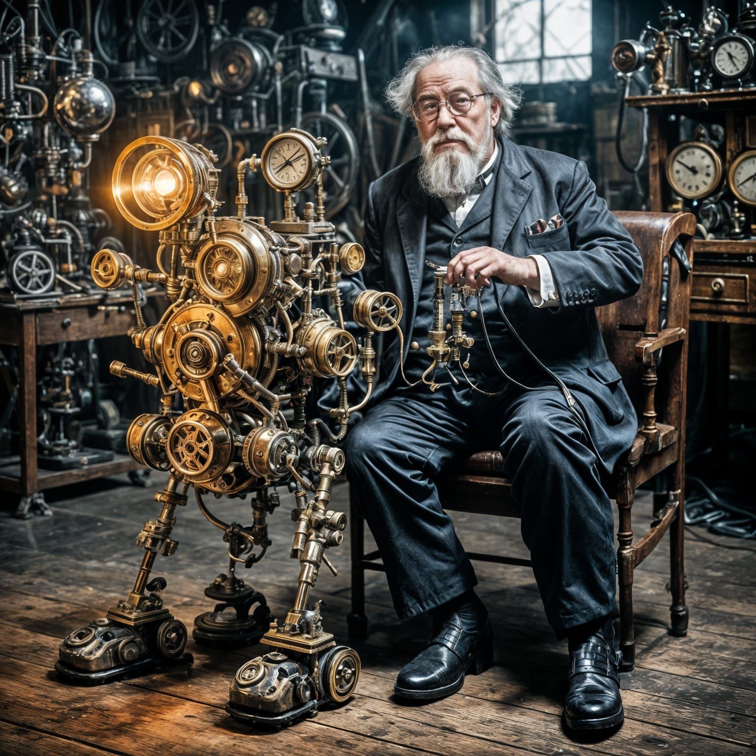 Steampunk Inventor and Sentient Companion
