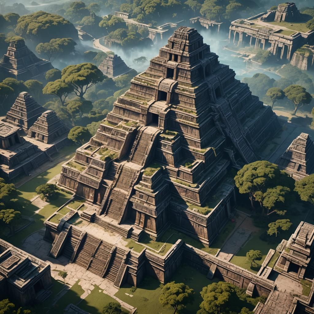 Fantastical Detailed Painting of Chichén Itzá