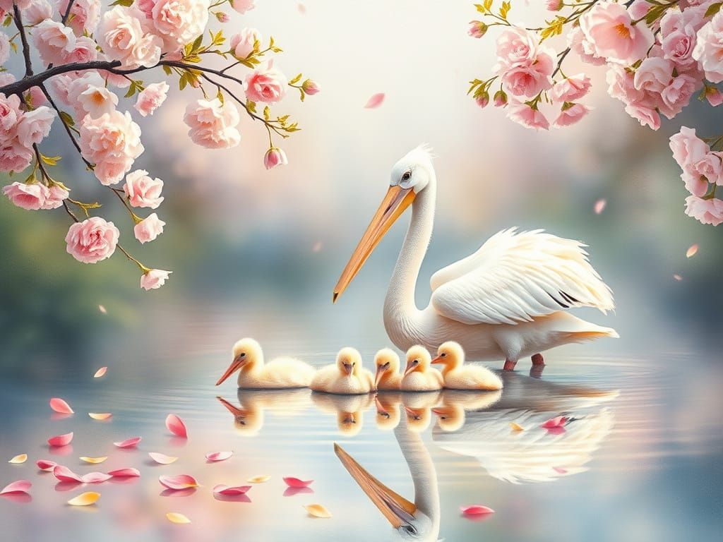 Impressionistic Watercolor of Pelicans at Dawn