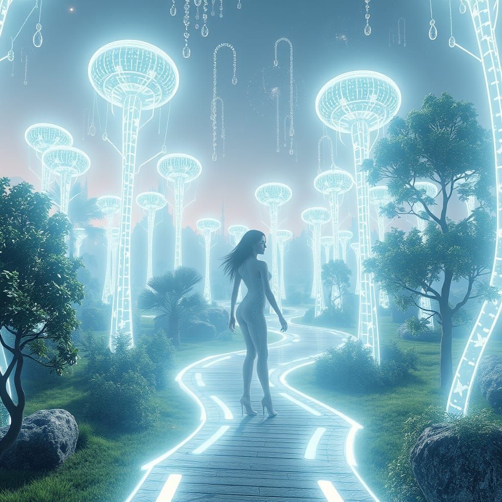 Cyber-Faerie Goddess in a Futuristic Landscape