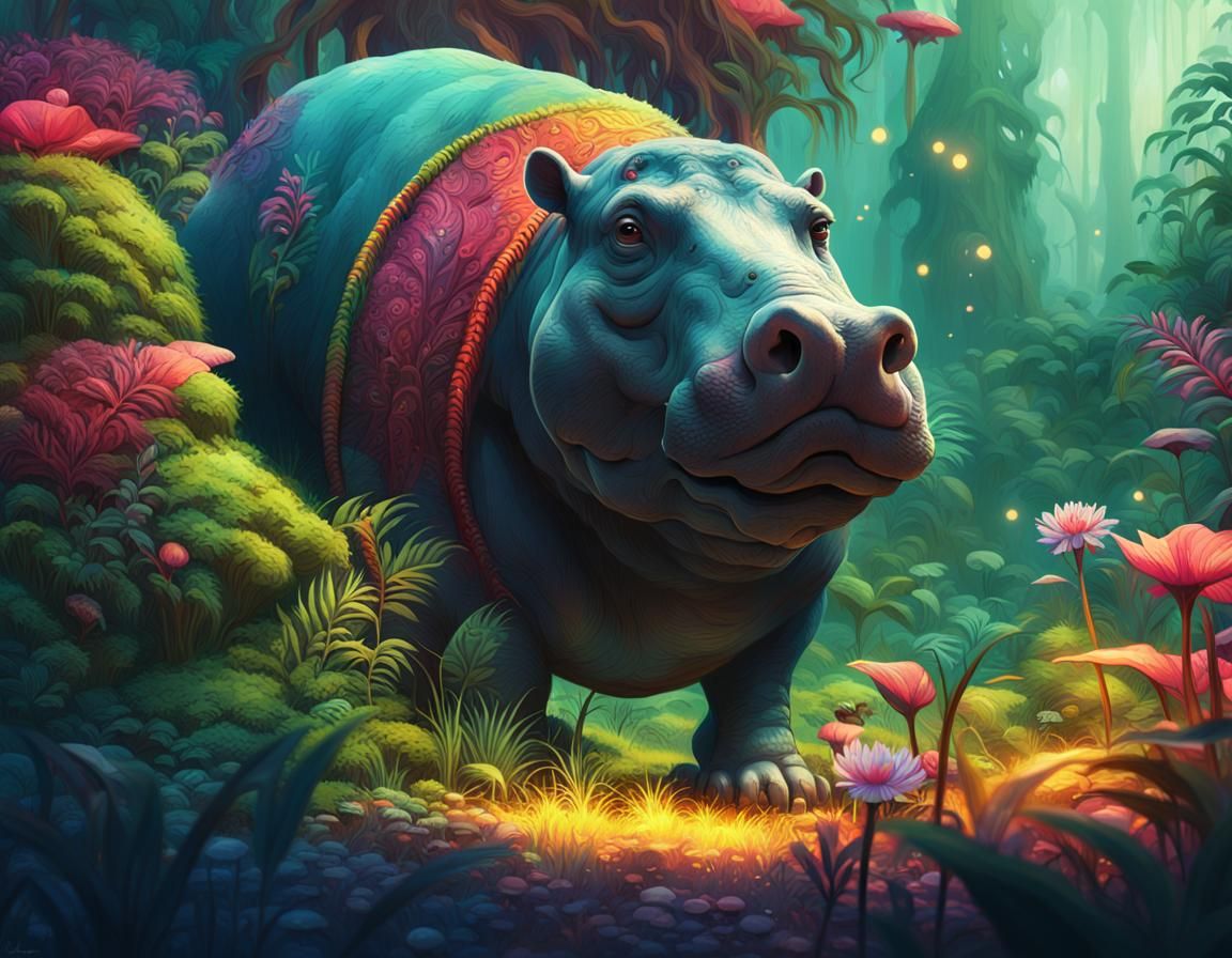 Pygmy Hippopotamus in Whimsical Jungle
