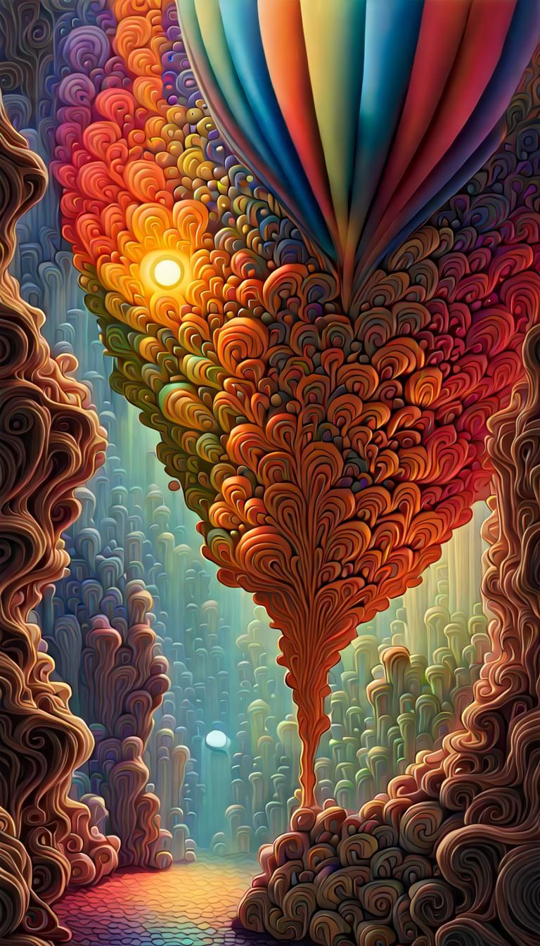 Rainbow Fractal Garden with Abstract Sculptures