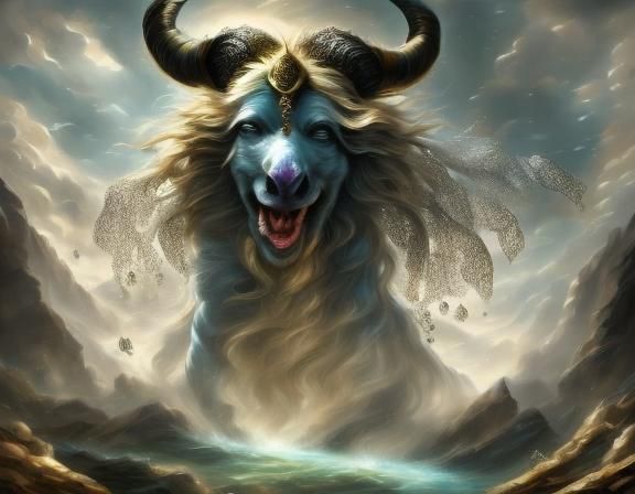 Ethereal Unicorn in Flaming Landscape: 3D Digital Art