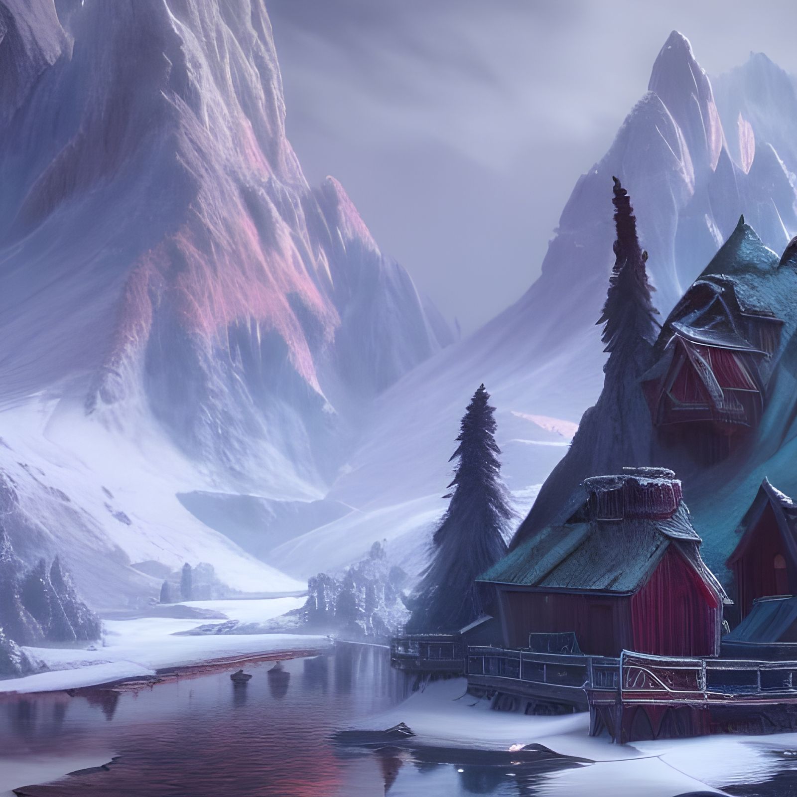 Winter Mountains: Detailed Matte Painting in Deep Color
