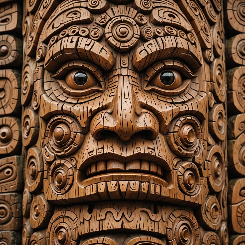 Native American Totem Pole Carving Close-up