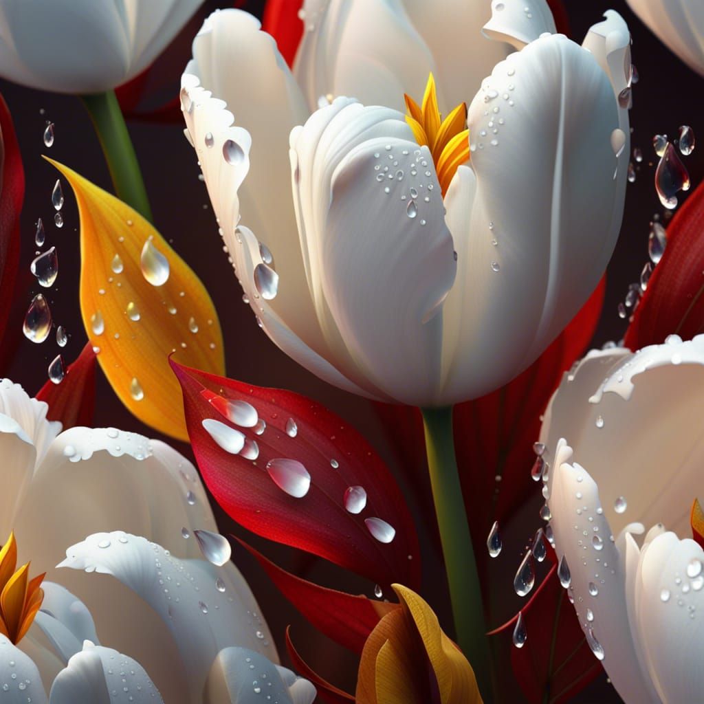 Macro Tulips with Dew in Autumn Splendor