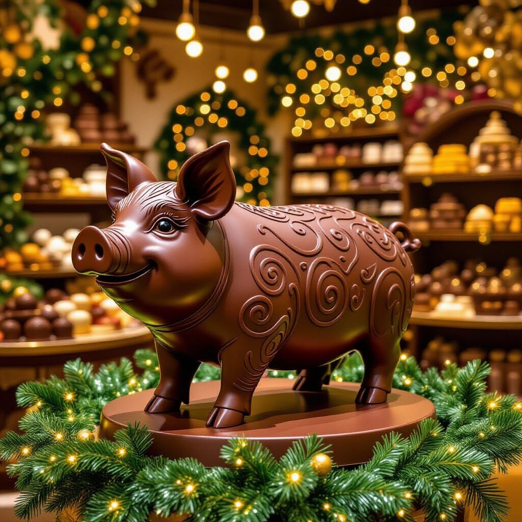 Chocolate Pig Sculpture in Whimsical Art Style