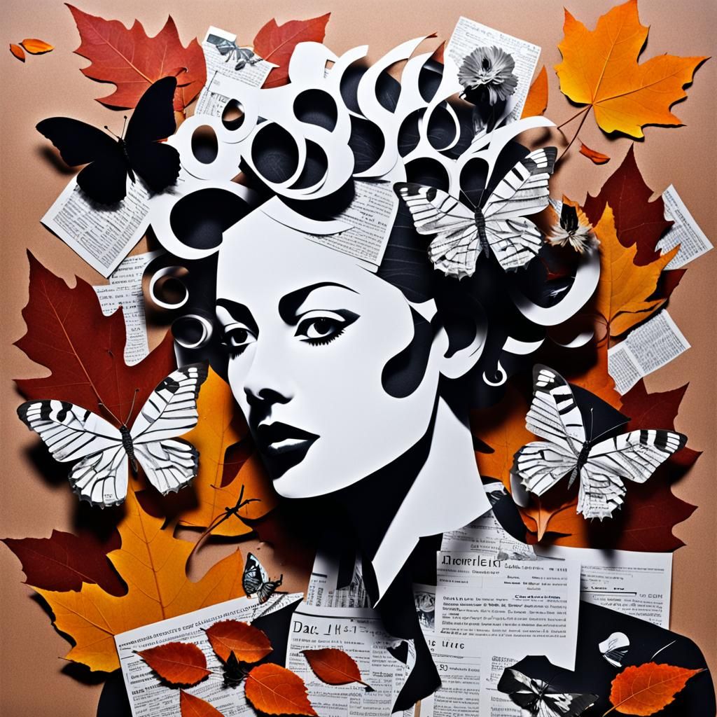 Surrealist Photogram Collage with Autumnal Motifs