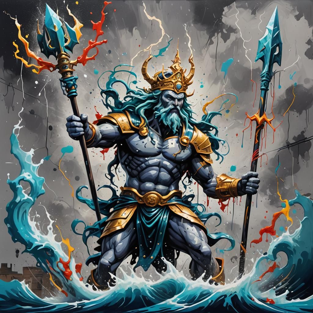 Neptune's Trident Strikes: Graffiti Art in Ultra Detail