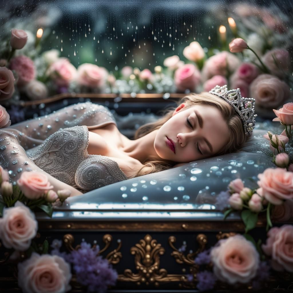 Sleeping Princess in Glass Coffin with Jewels