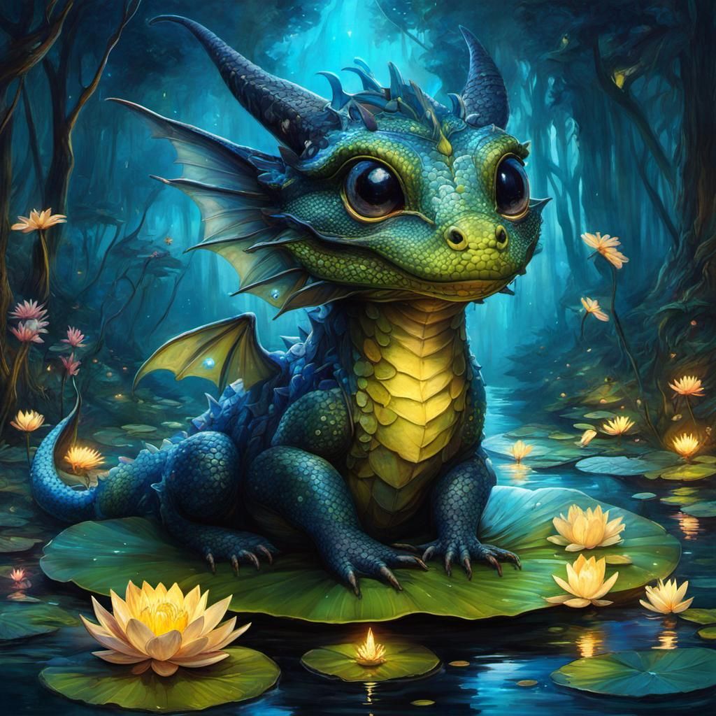 Lilypad Dragon in Anime Art Style