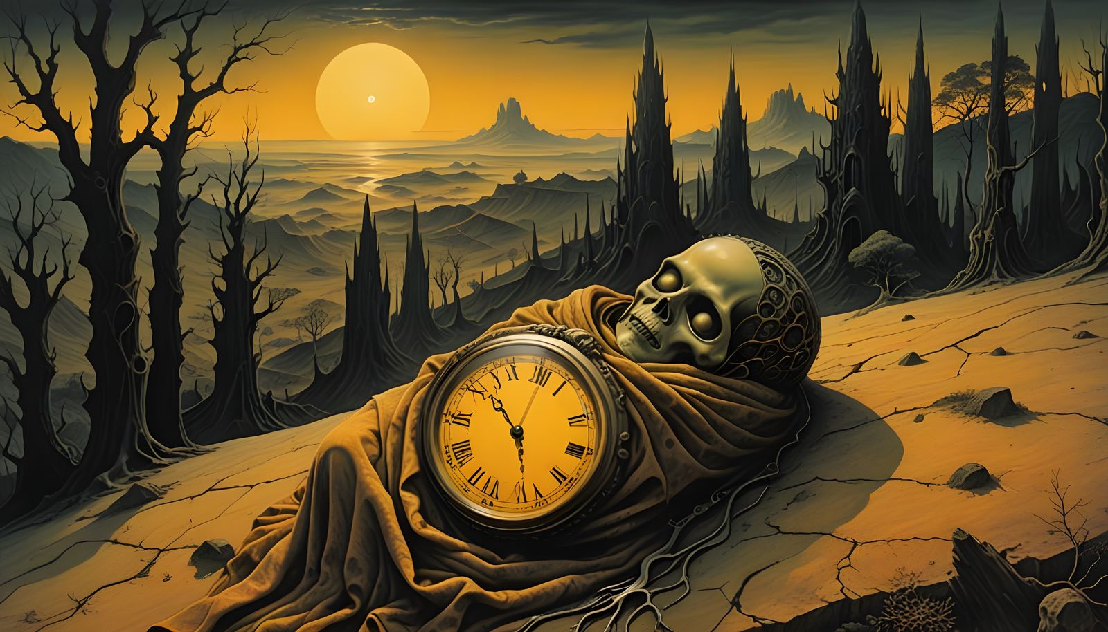 Surrealist Dreamscapes: Baby in Melted Clockwork Blanket