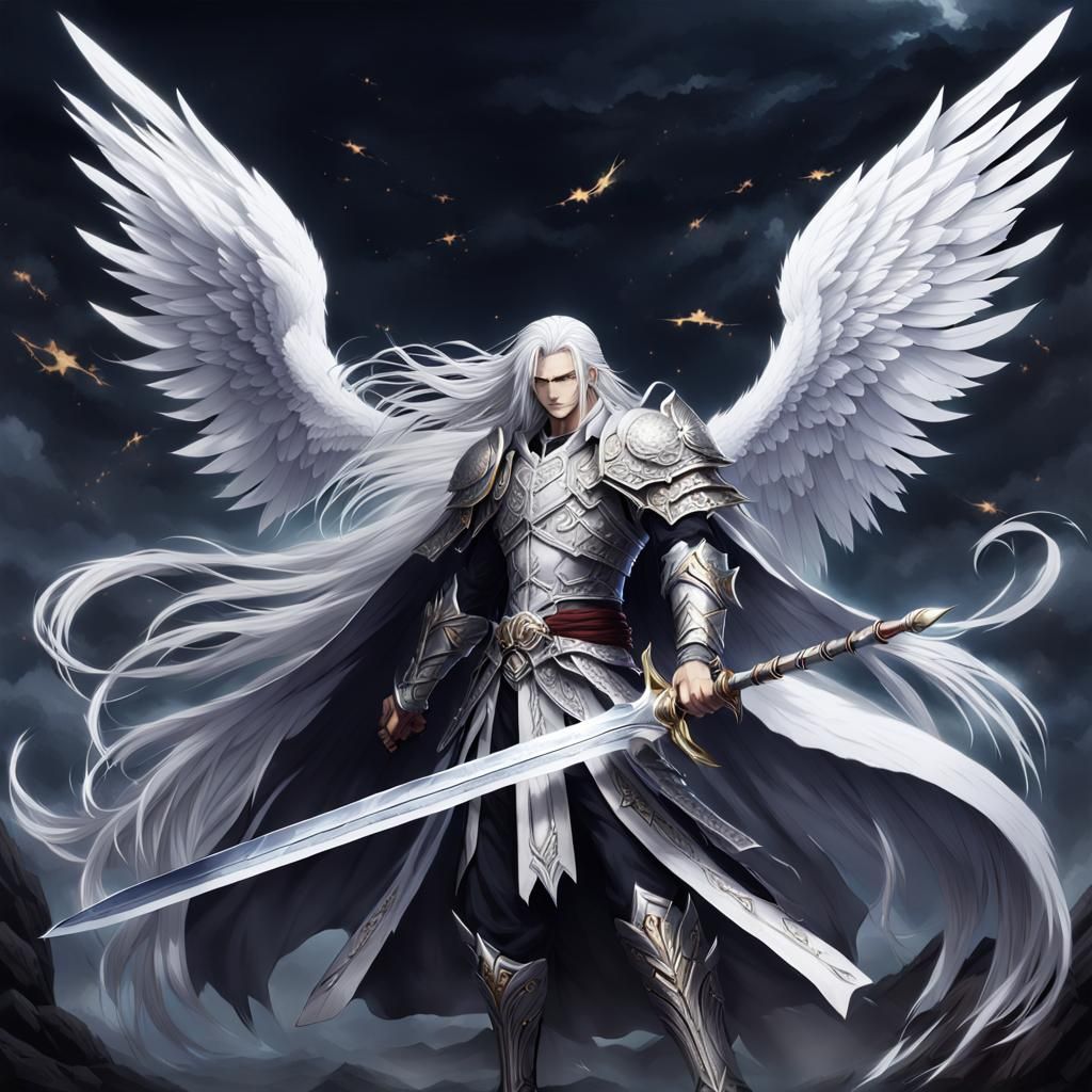 One-Winged Angel Warrior in Anime Style
