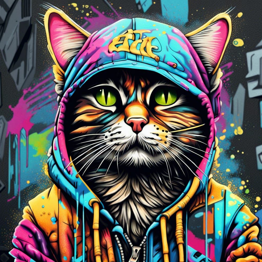 Hip Hop Cat in Graffiti Art Style