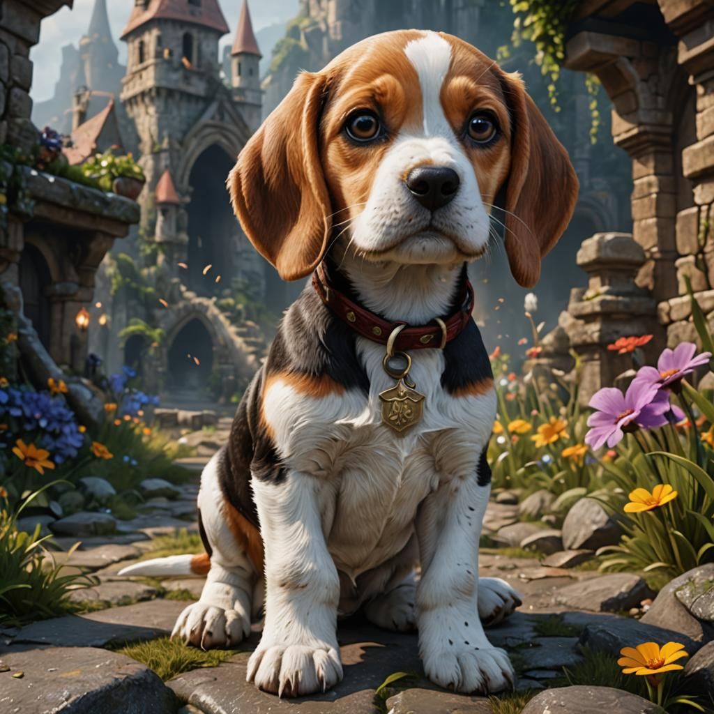 Detailed Beagle Puppy Fantasy Concept Art