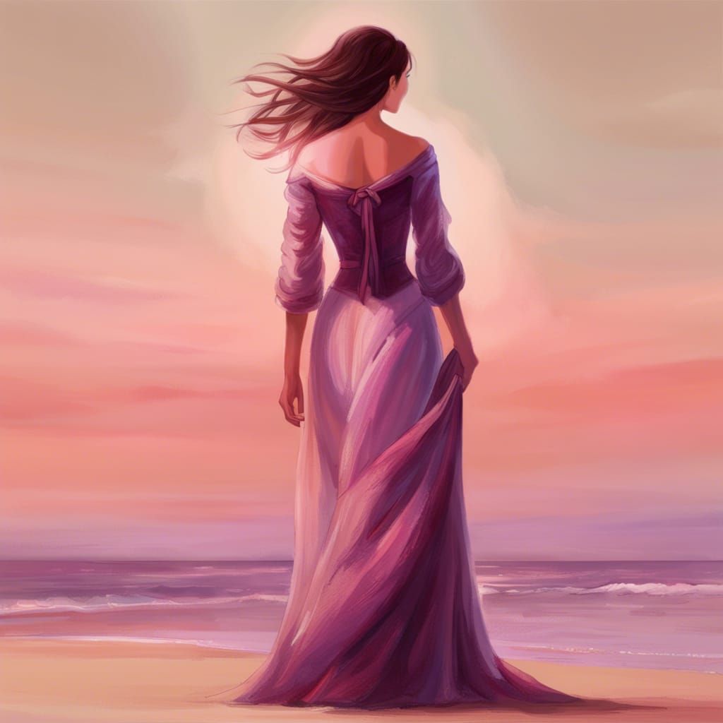 Girl in White Dress on Beach at Sunset