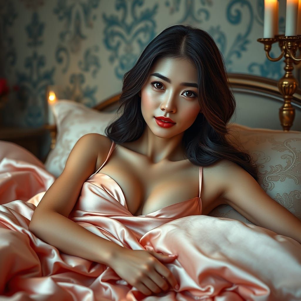 Elegant Chinese Beauty in Lavish Bedroom