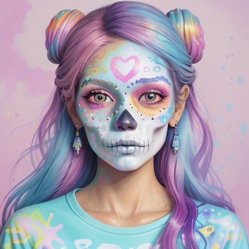 Colorful Sugar Skull Graffiti Art in Pastel Palette