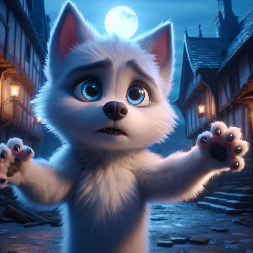 Lovable Werewolf Puppy Seeks a Hug Under the Moon