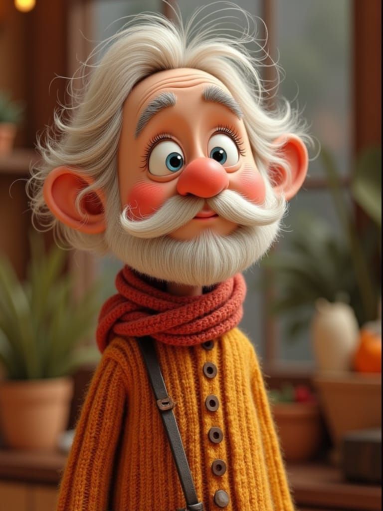 Pixar Style Character Portrait with Wool Texture