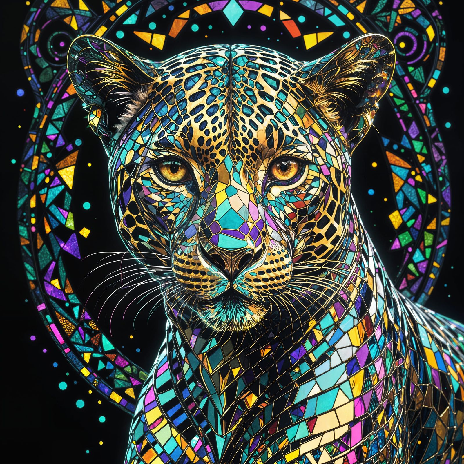 Surreal Goddess Leopard in Vibrant Holographic Art