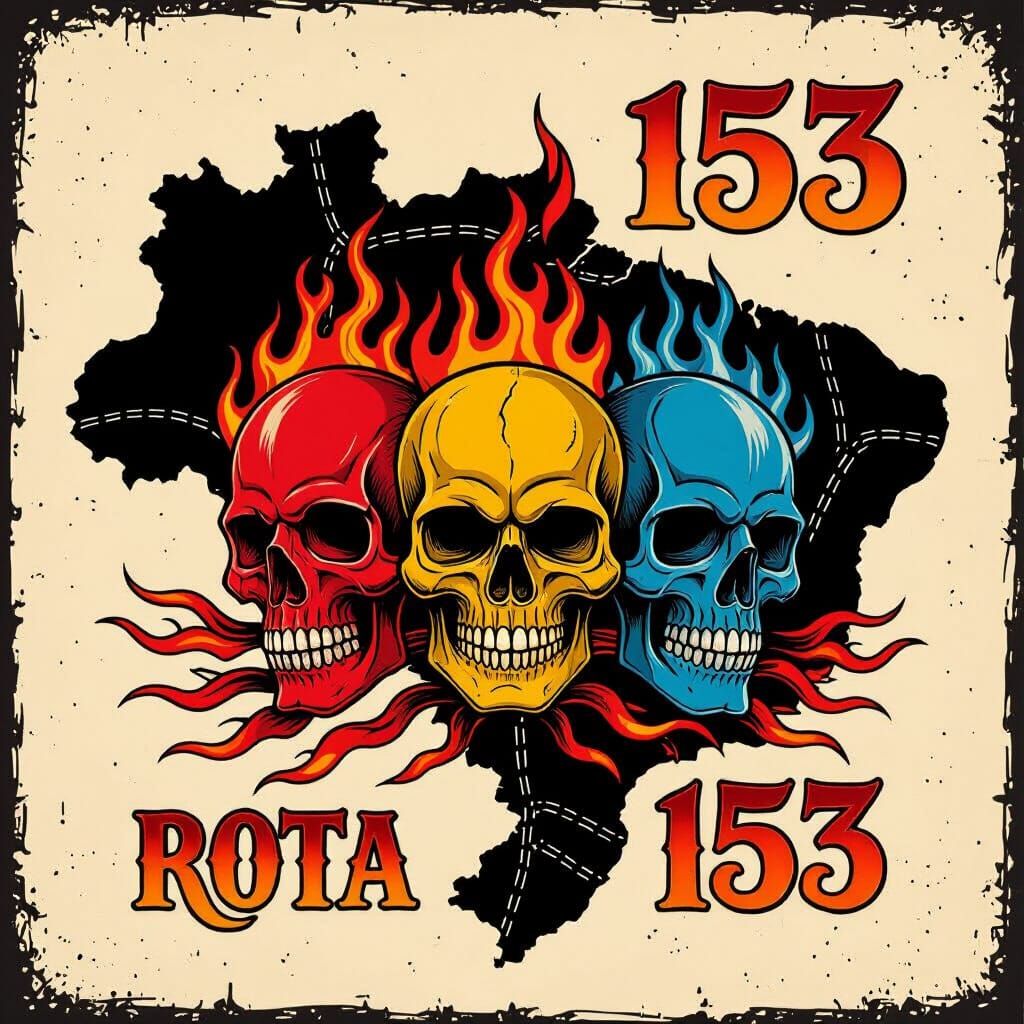 Flaming Skulls Over Brazil Map in Tattoo Style