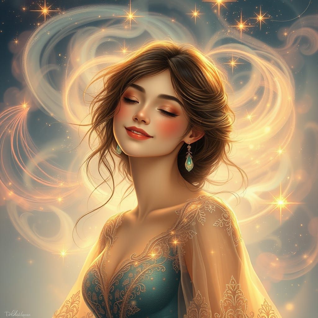 Ethereal Woman in Dreamlike Landscape