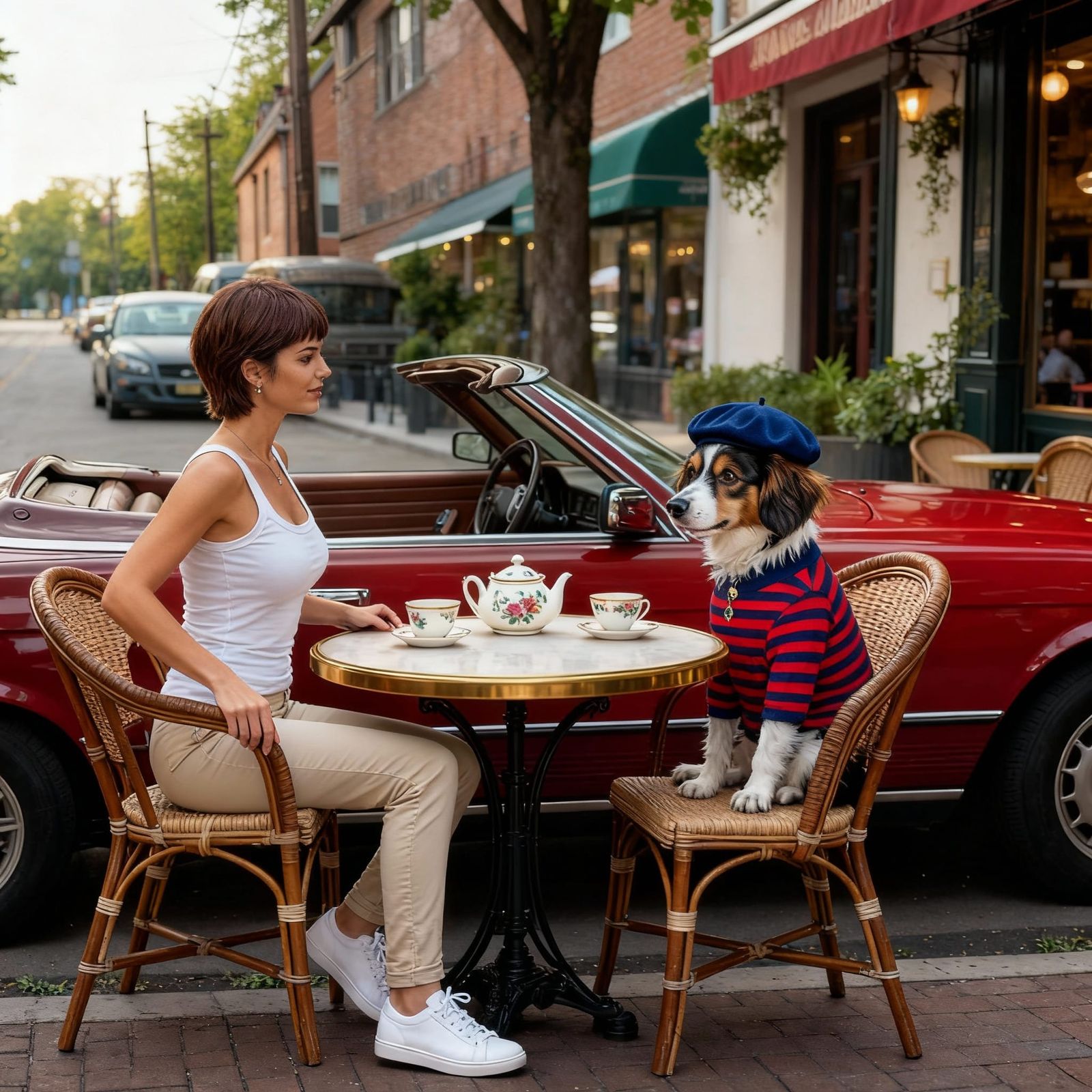 Girl Sits at Table With Dog, Smooth Natural Movement
