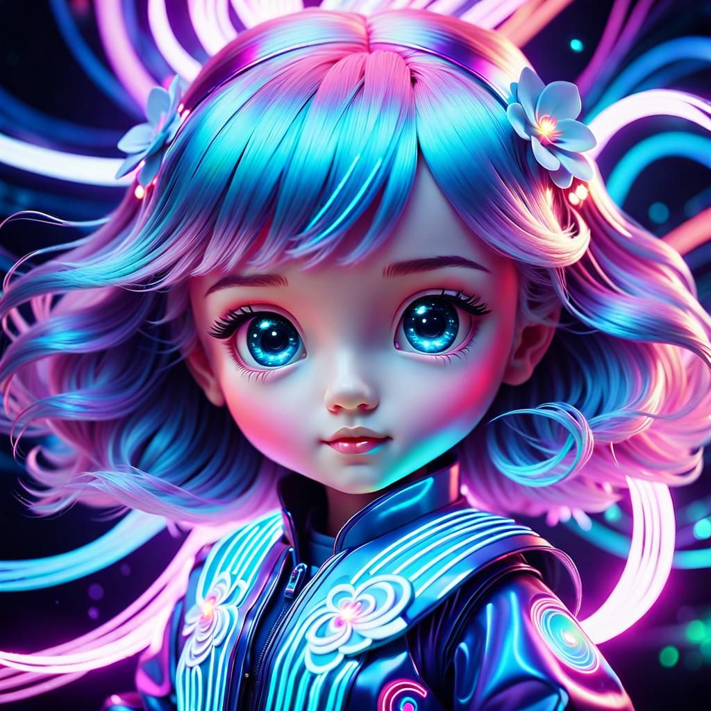 Cute Chibi Doll with Fiber Optic Hair