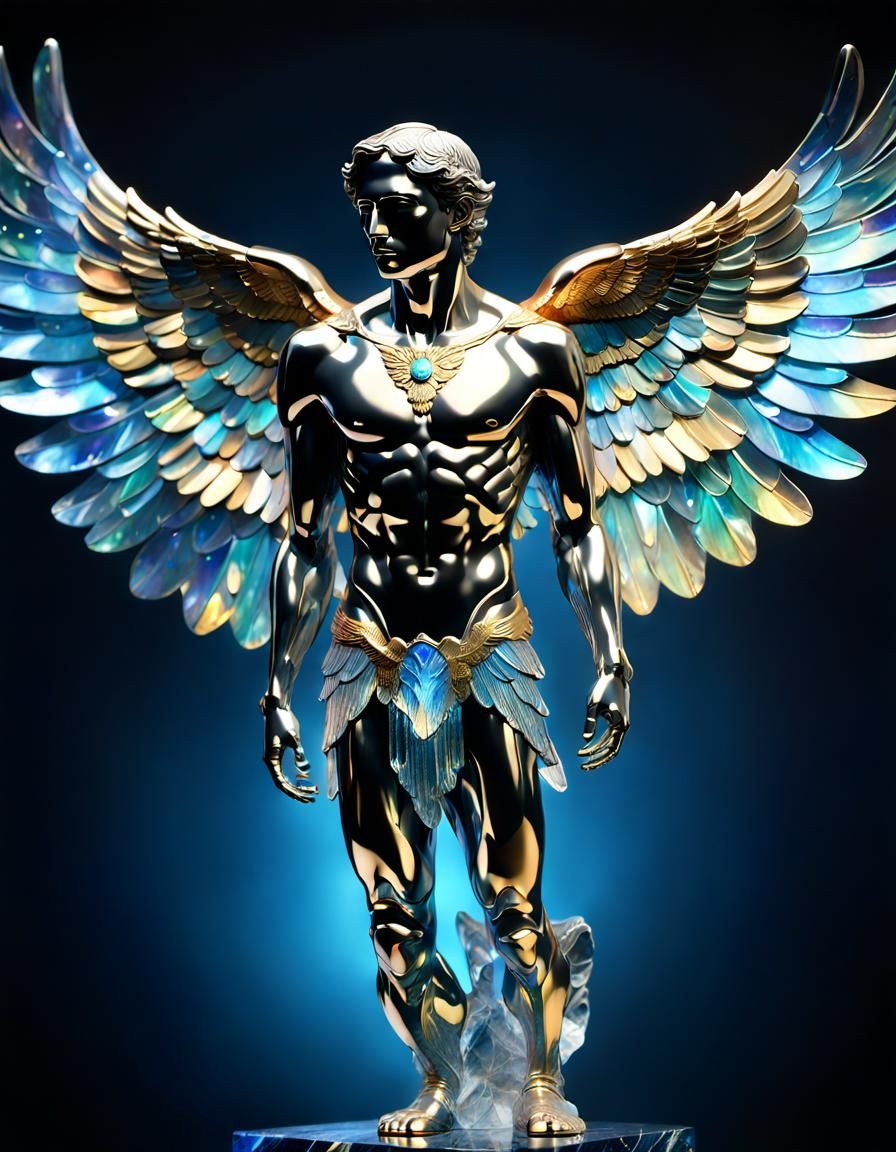 Crystal Icarus Statue on Marble Base